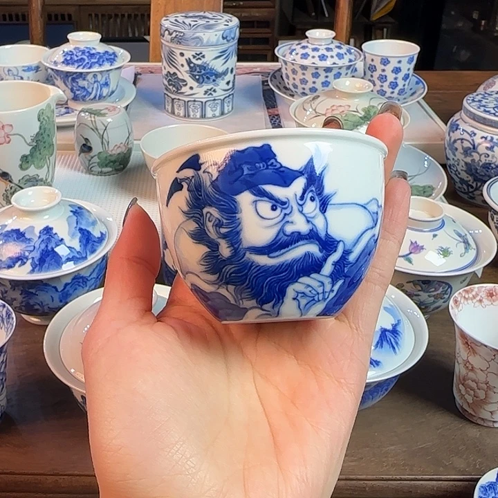 名窑口 钟馗缸杯非遗画师放漏