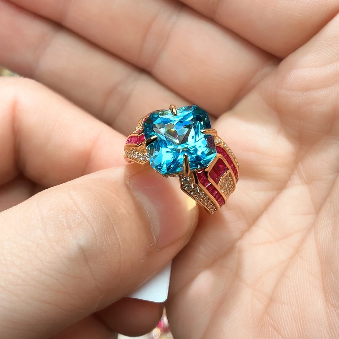 托帕石戒指银S925镶嵌