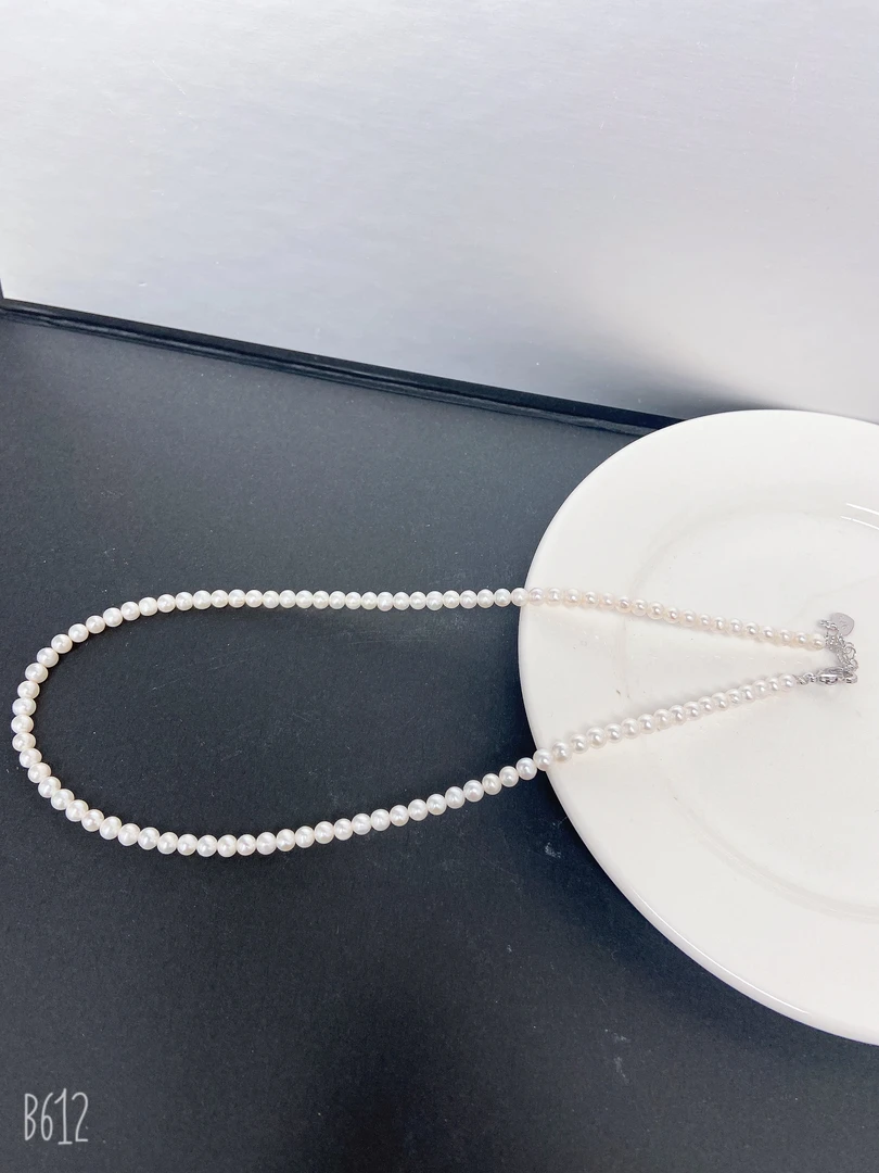 天然淡水珍珠C80#近圆白色无核珍珠项链4-5mS925银扣