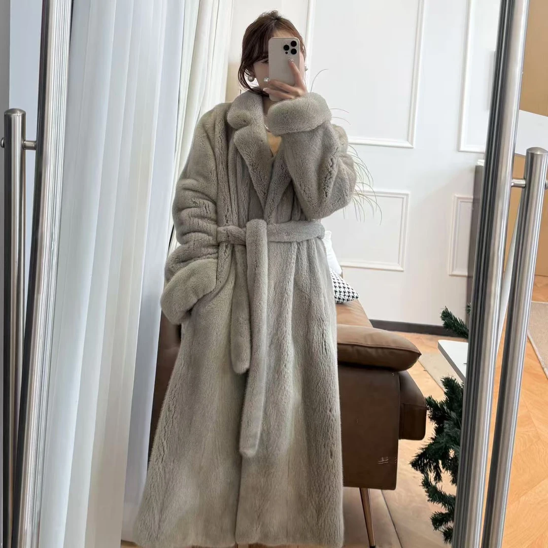 玉玉【新年战袍】新款冬整貂天鹅绒貂皮大衣女水貂毛
