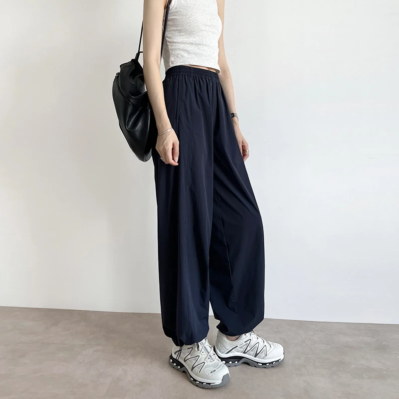 速干工装裤女夏薄款酷飒风小个子高腰宽松直筒阔腿伞兵运动裤