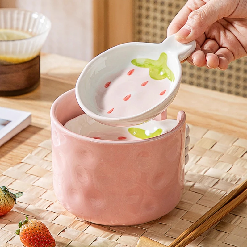 草莓可爱陶瓷小碟子调料碟蘸料调味碟家用火锅酱油醋碟(带收纳罐)