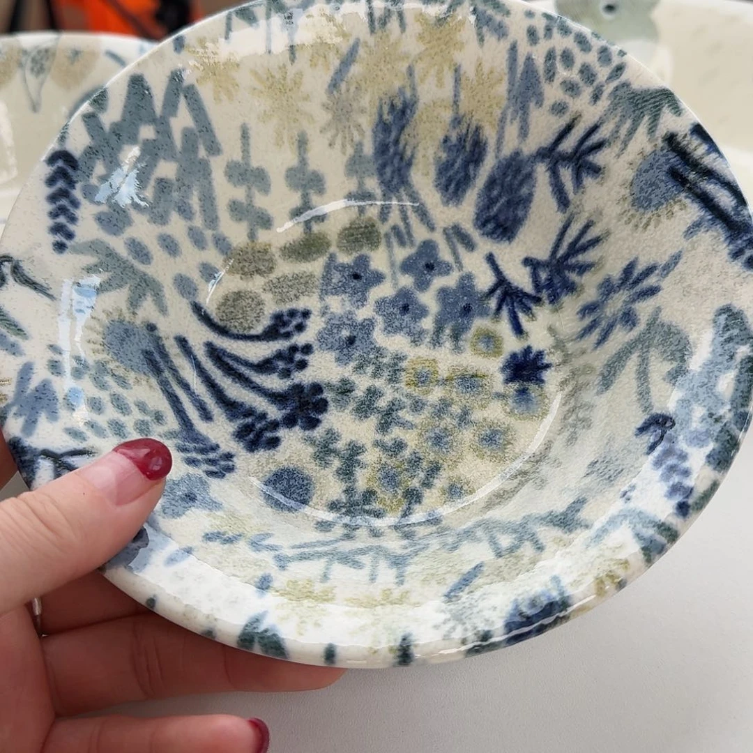 瓷片加藤真治手绘16.5厘米深钵