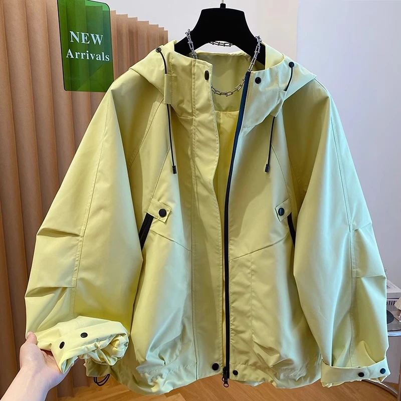 韩国高级感派克服冲锋衣外套女春秋2025新款宽松休闲连帽工装上衣