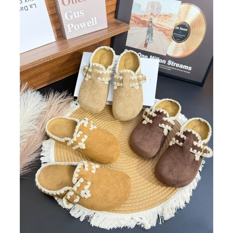 【乐芙兰】反绒休闲风勃肯鞋松糕底包头平底包头拖时尚软底秋冬半拖