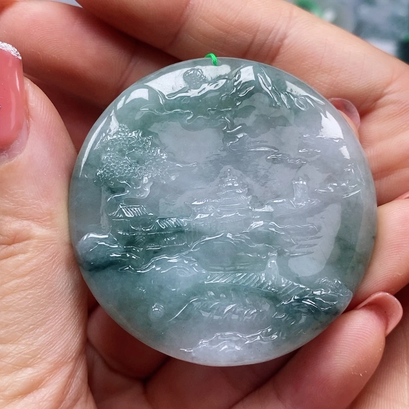 【闪购商品】翡翠颈饰未镶嵌?***、天然翡翠A货山水牌