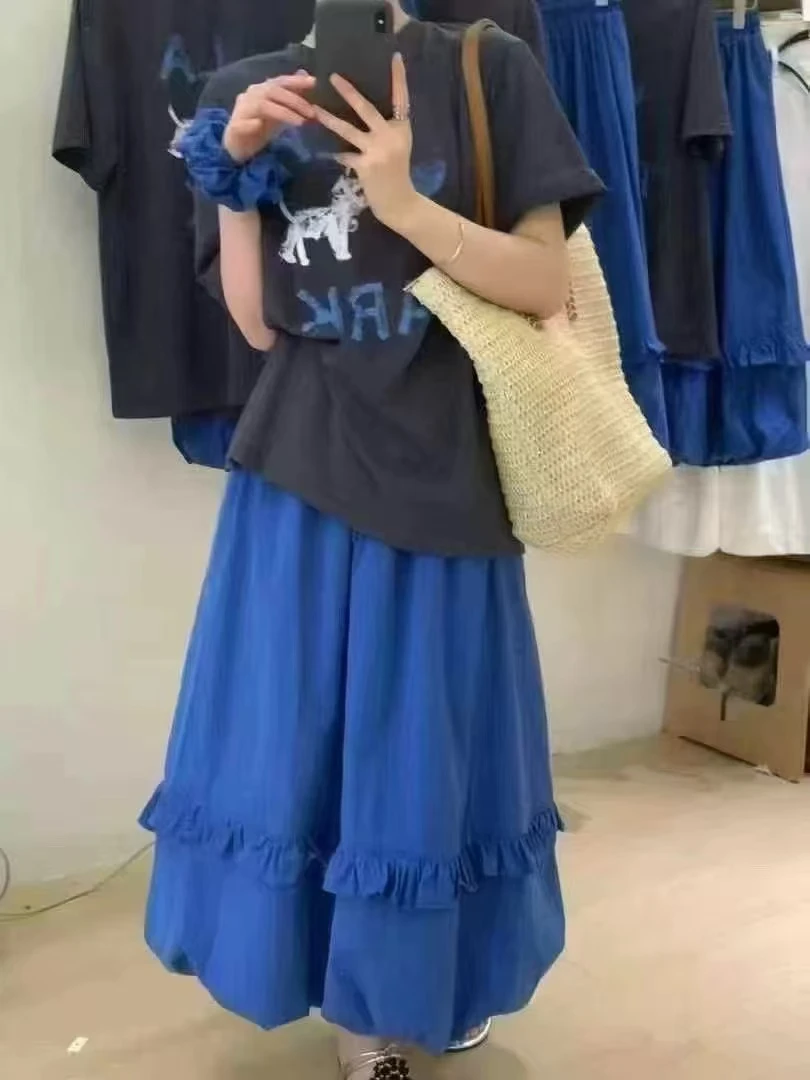 Mz-2025夏季新款大码女装韩系氛围感狗狗T恤+花苞半身裙时尚套装