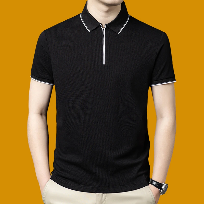 2025夏季新款短袖T恤男纯棉高档商务休闲翻领半袖男装POLO衫薄款
