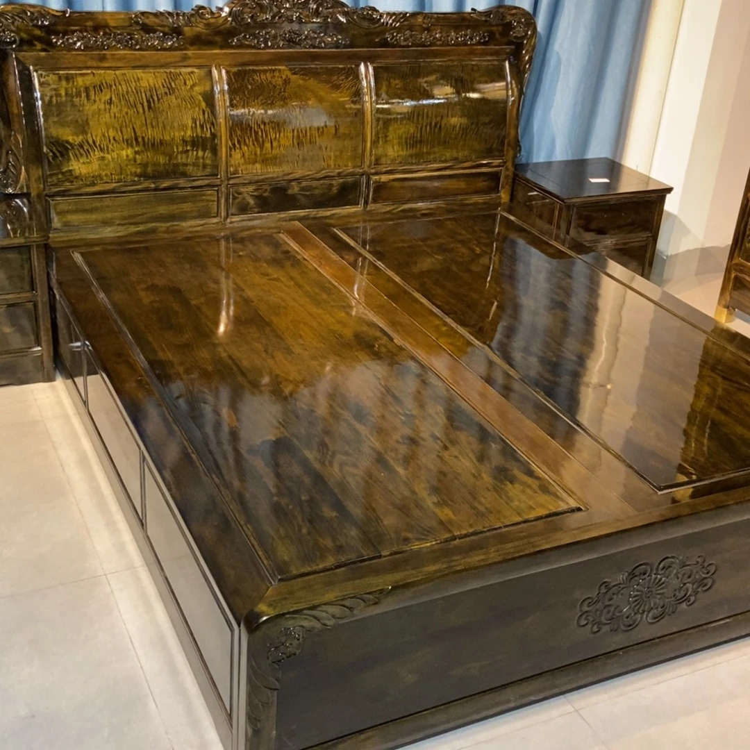 楠木高低床三件套花开富贵