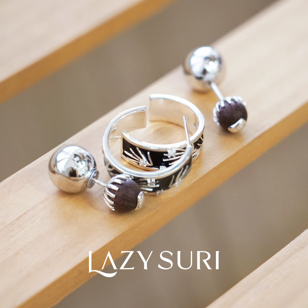 铜合金耳饰 LAZYSURI 懒苏芮木雕檀木珠珐琅耳环·手绘珐琅