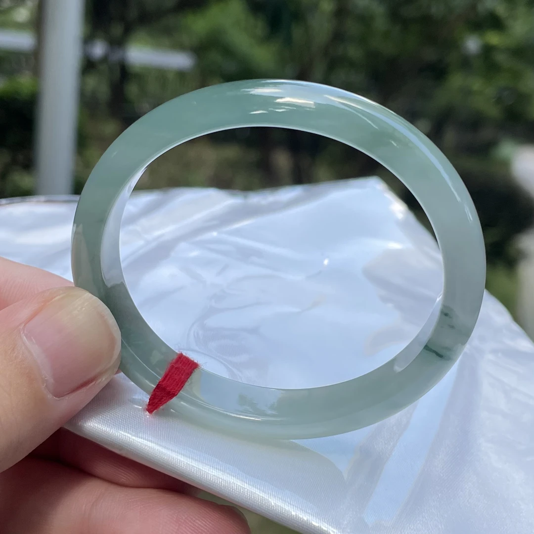 天然翡翠半山水冰飘花手镯 五十四圈口 贵妃