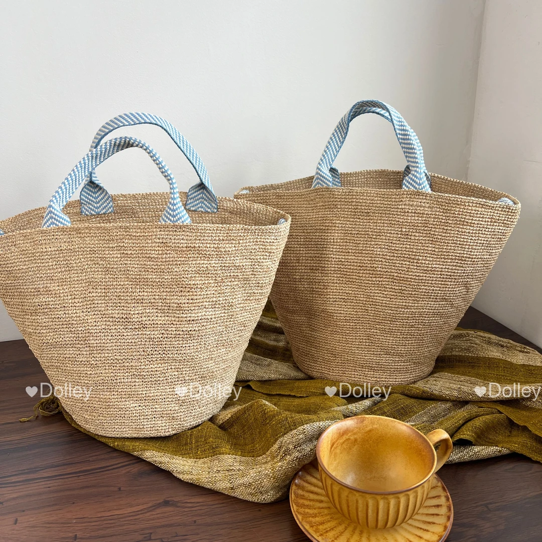 Dolley朵莉拉菲草手工编织单肩斜挎水桶托特包简约休闲通勤百搭风
