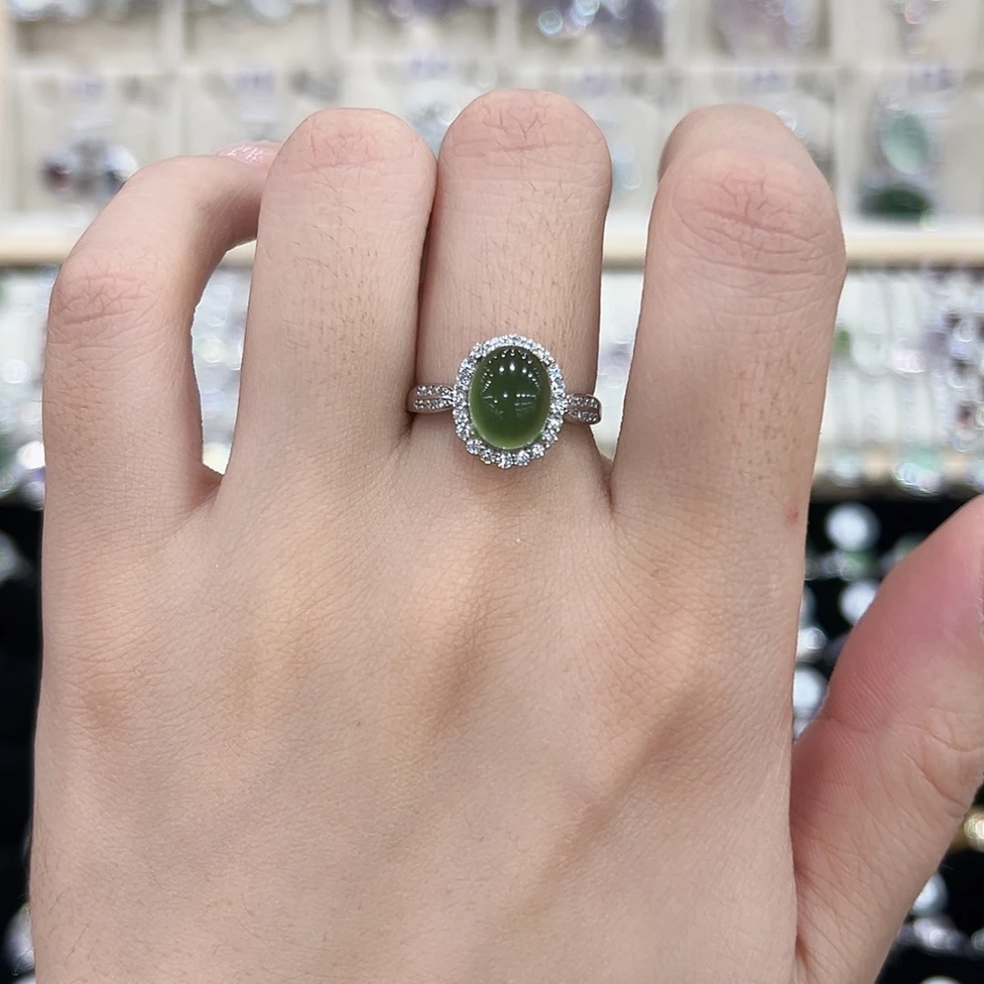 岫玉银S925镶嵌戒指