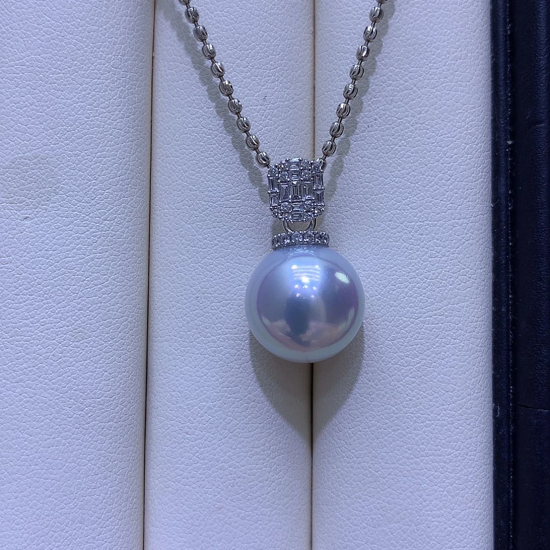 吊坠(不含链)18K金镶嵌海水珍珠14/15mm澳白