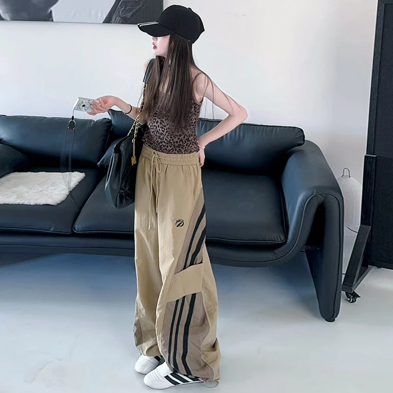 韩版女童爵士舞拉条工装裤潮酷时髦2025新款春夏儿童时尚休闲裤子