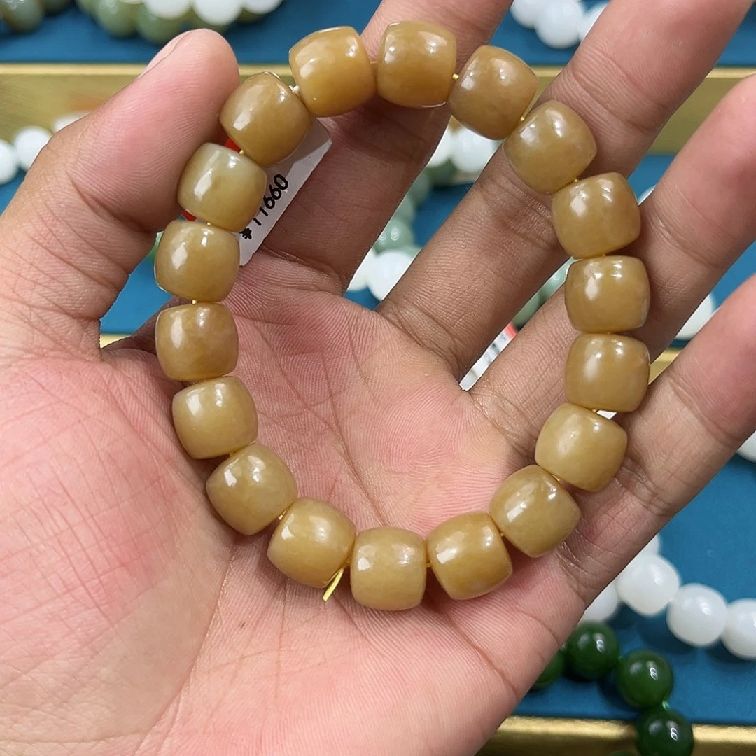 手串未镶嵌和田玉纯天然新疆和田玉且末黄金糖12直切