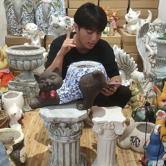 合成树脂青花猫咪花盆