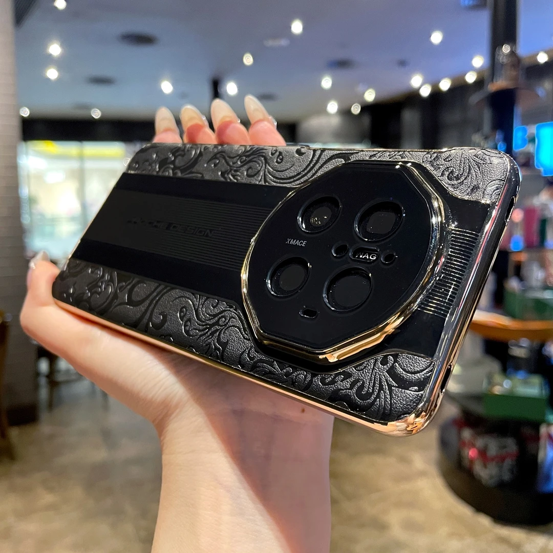 墨韵黑中国风皮质花纹秒变保时捷适用华为mate70rs手机壳高端奢华