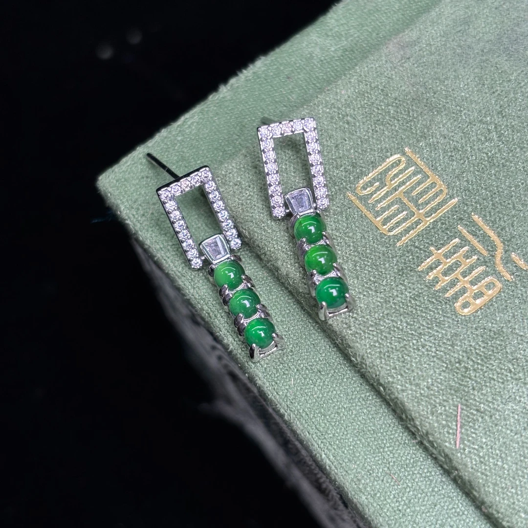 【卡尔专属】翡翠S925银耳钉时尚流苏款精致个性'001187
