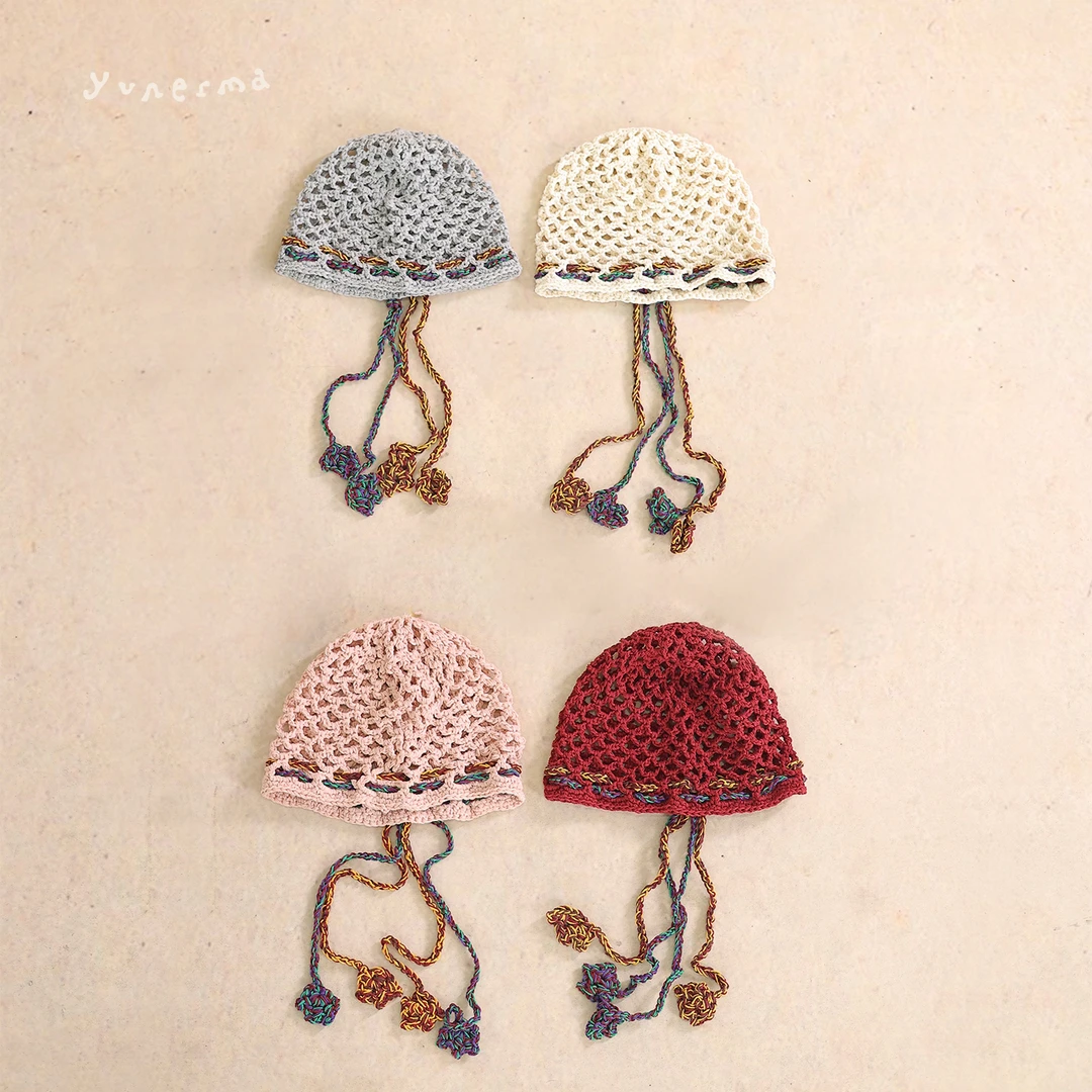 女童2025春夏新款针织多色包头帽女宝宝洋气镂空毛线帽儿童帽子潮