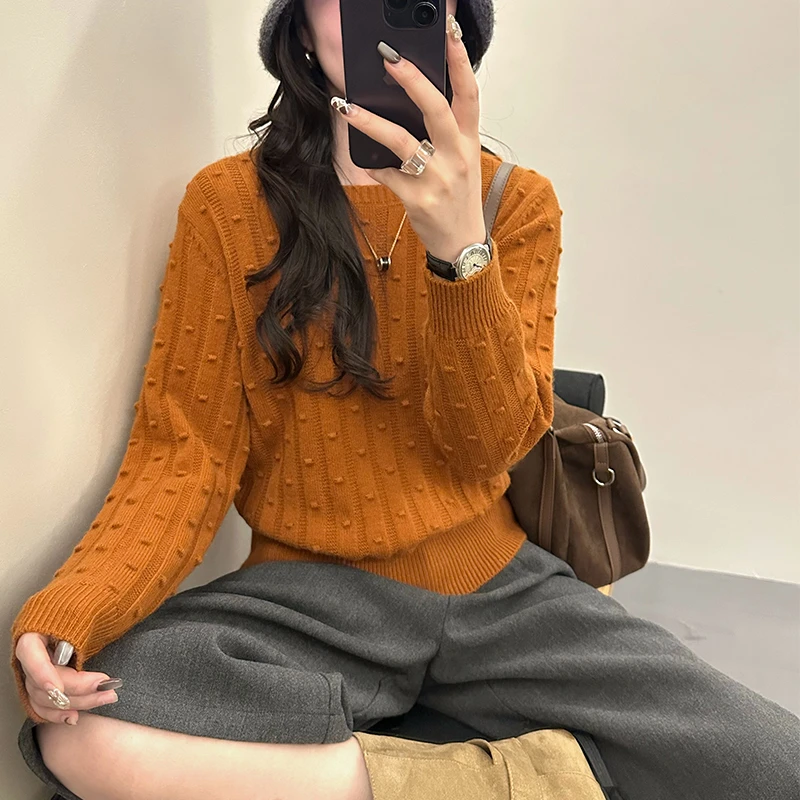 圆领针织衫女长袖秋装新款时尚洋气宽松设计感毛衣套头网红上衣