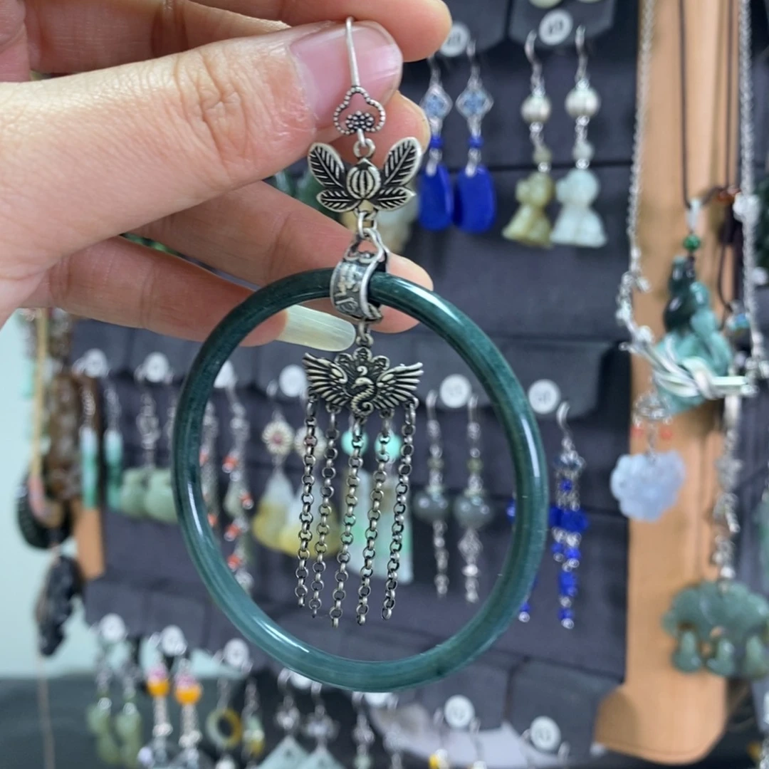 翡翠耳饰银S925镶嵌柴****）X19