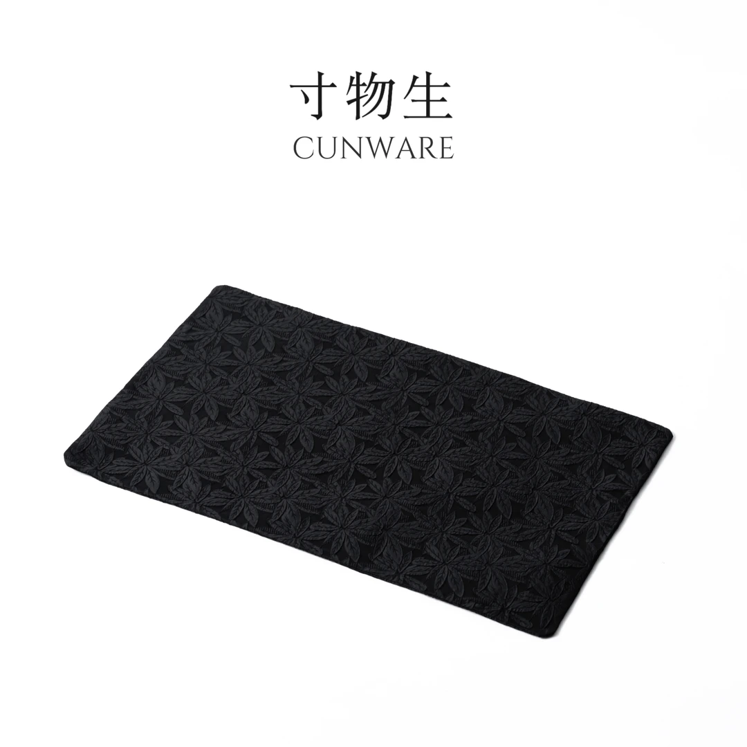寸物生禅黑印花双面茶席干泡家用手工吸水防烫桌布茶布新中式简约