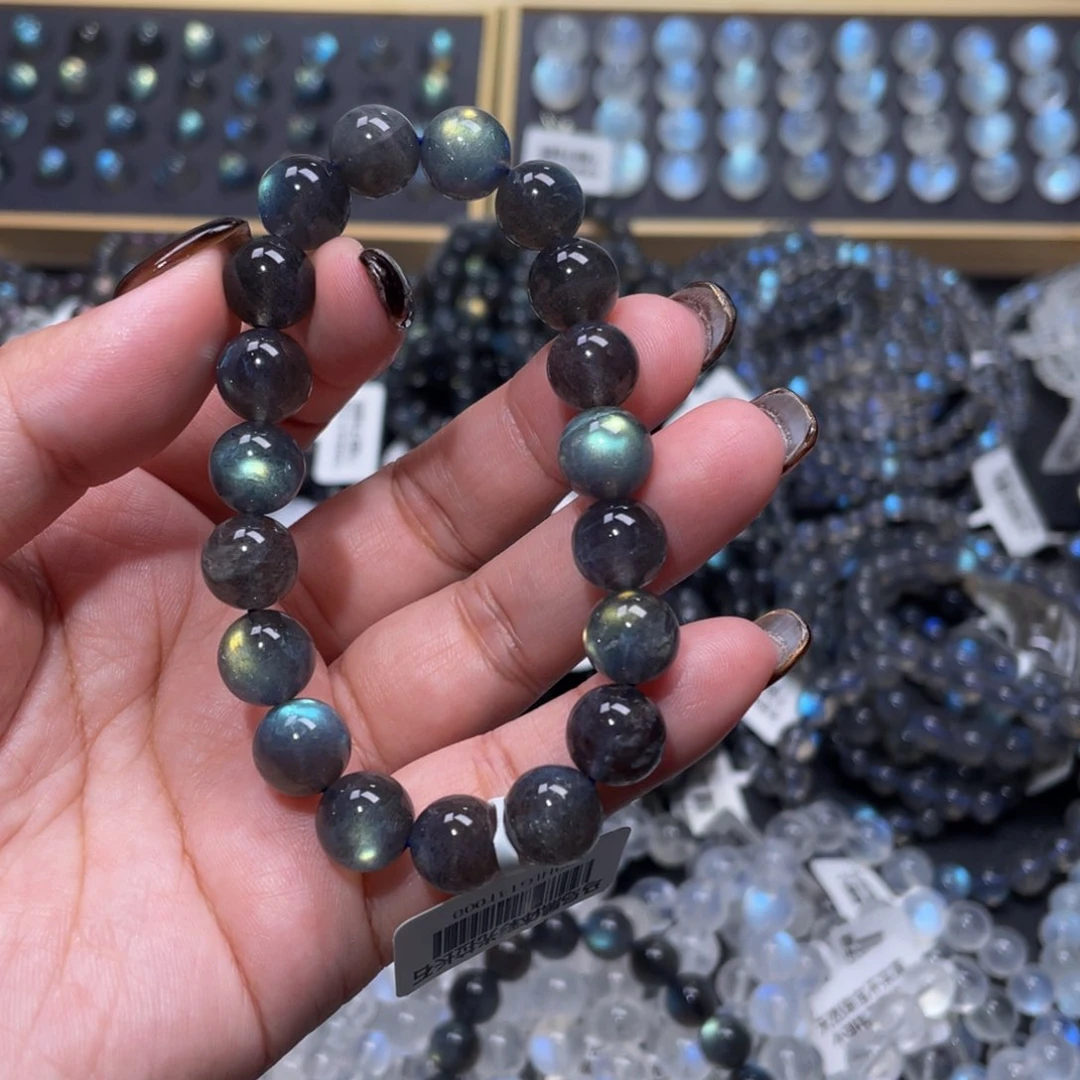 拉长石手链未镶嵌M****、黑体灰月光手链10mm