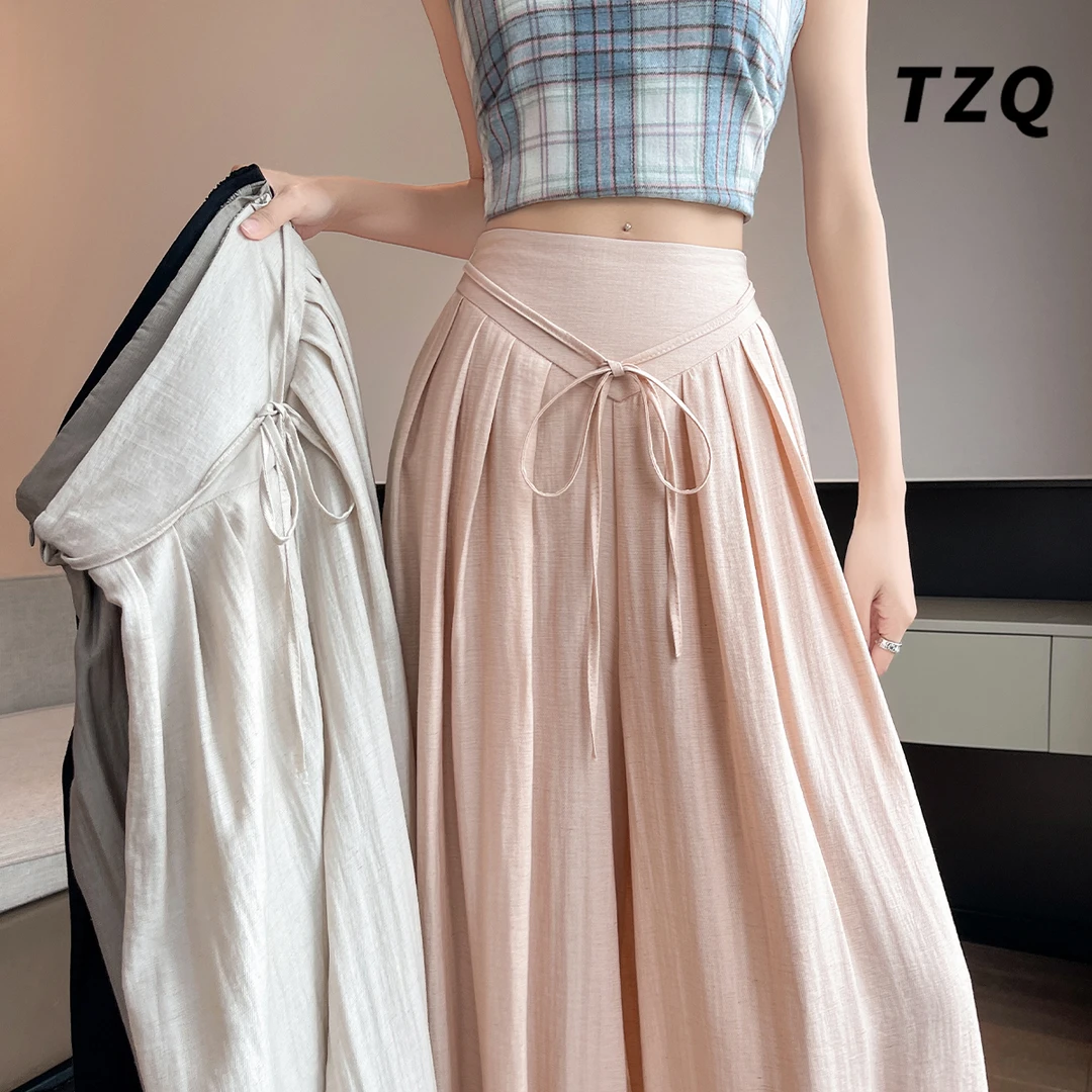 冰丝凉感阔腿裤裙女夏季薄款高腰宽松显瘦垂感休闲裤子TZQ2550625