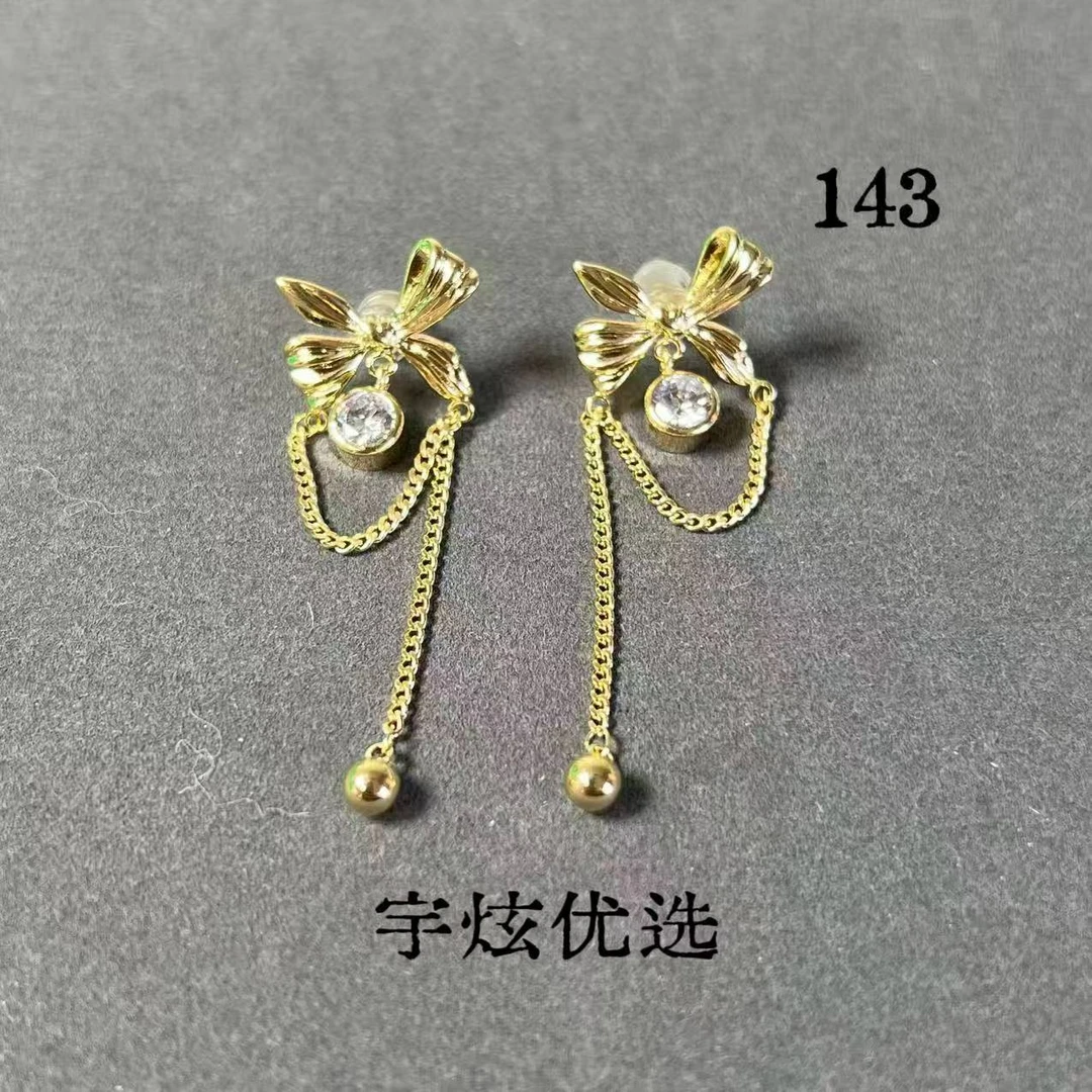黄铜合成锆石耳饰 时尚百搭金色手工气质法式黄色耳钉小众143