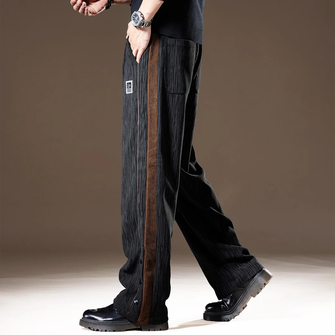 高端重磅美式休闲裤男秋季雪尼尔宽松直筒阔腿灯芯绒运动高街卫裤