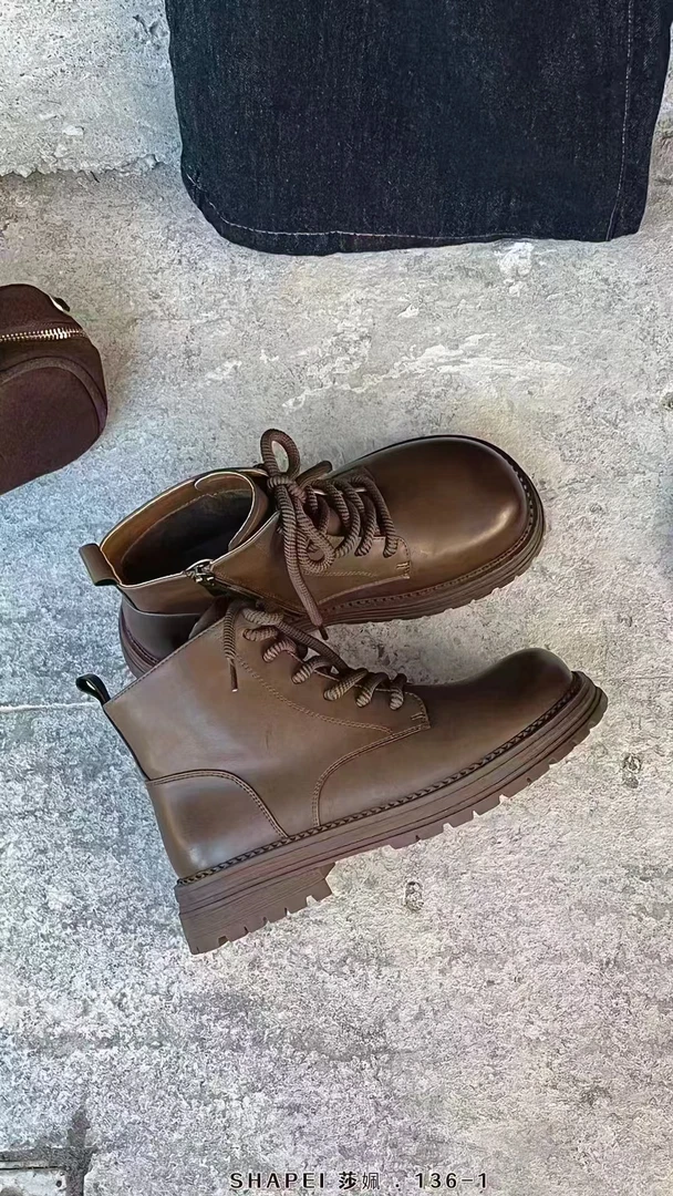 136-1（ST）杜米亚厚底秋冬绑带马丁靴
