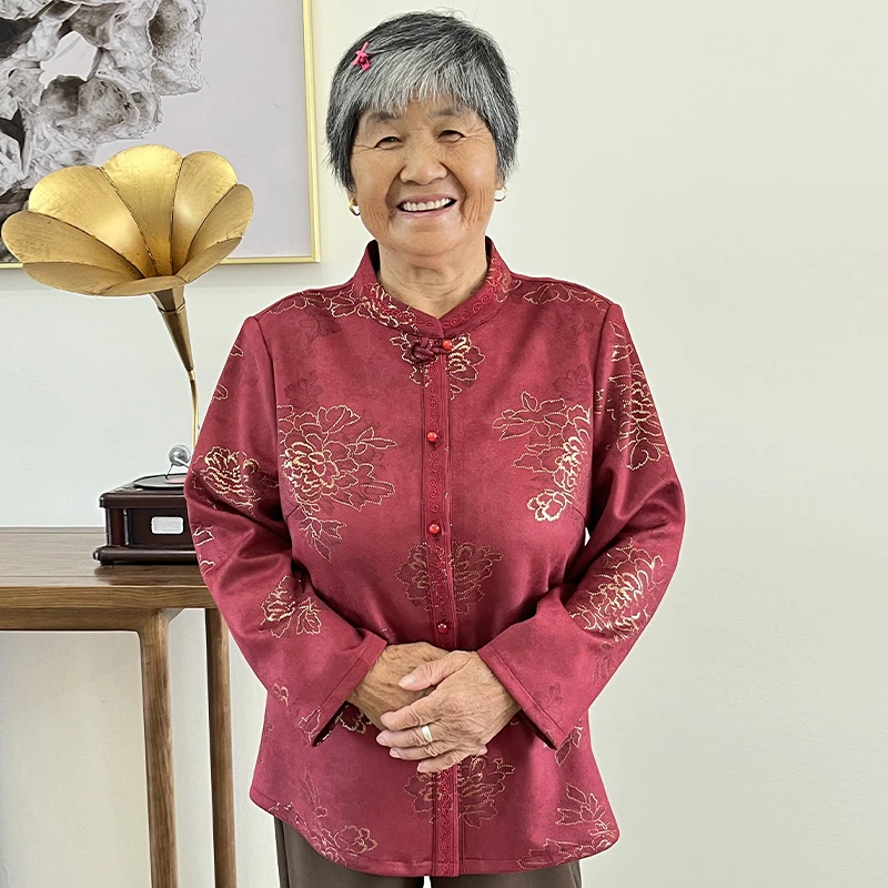 奶奶装中老年秋装女长袖衬衫中老年装妈妈秋季高档婚礼喜庆薄外套