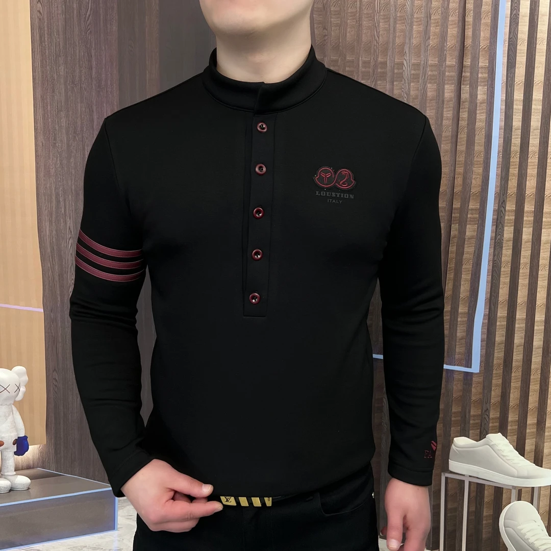 长袖加绒保暖立领卫衣修身时尚轻奢上衣秋季秋冬潮流百搭男士长袖