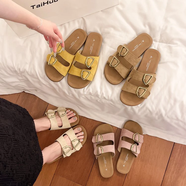 韩版平底勃肯凉拖鞋女夏季外穿2025新款沙滩度假软底一字拖女凉鞋