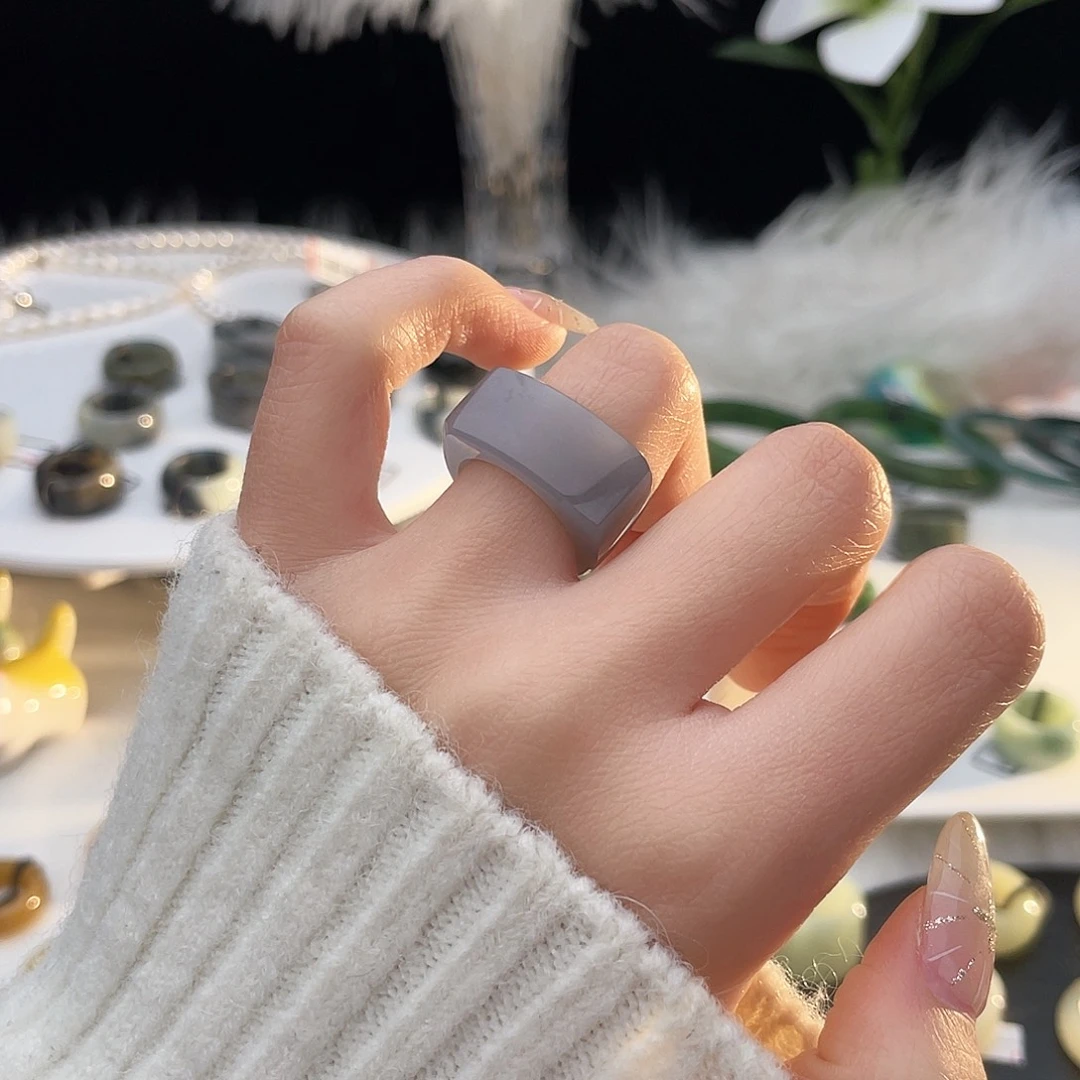 和田玉未镶嵌戒指k84烟紫马鞍16.3