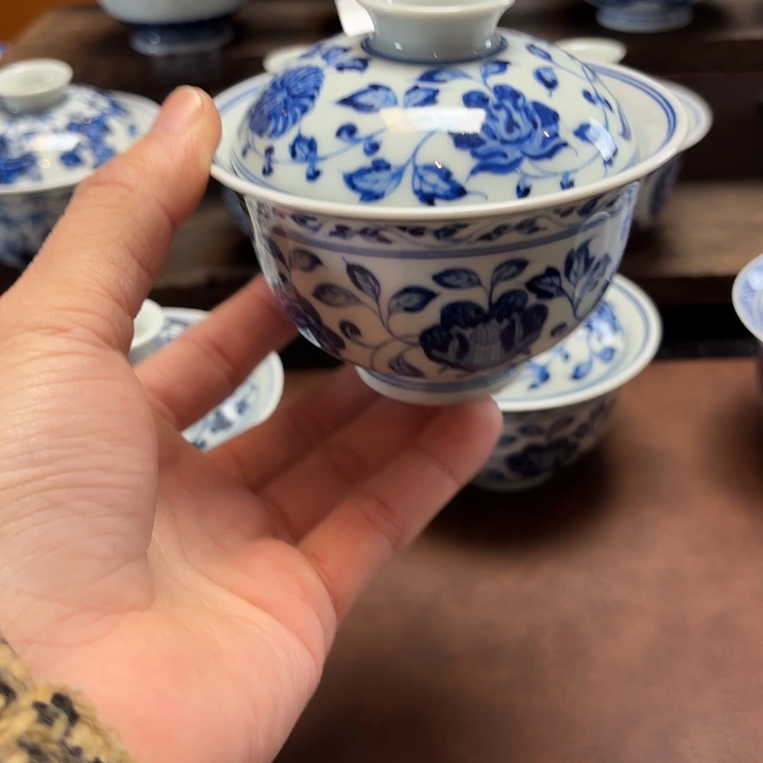 皮***7景德镇纯手工手绘十二花卉盖碗