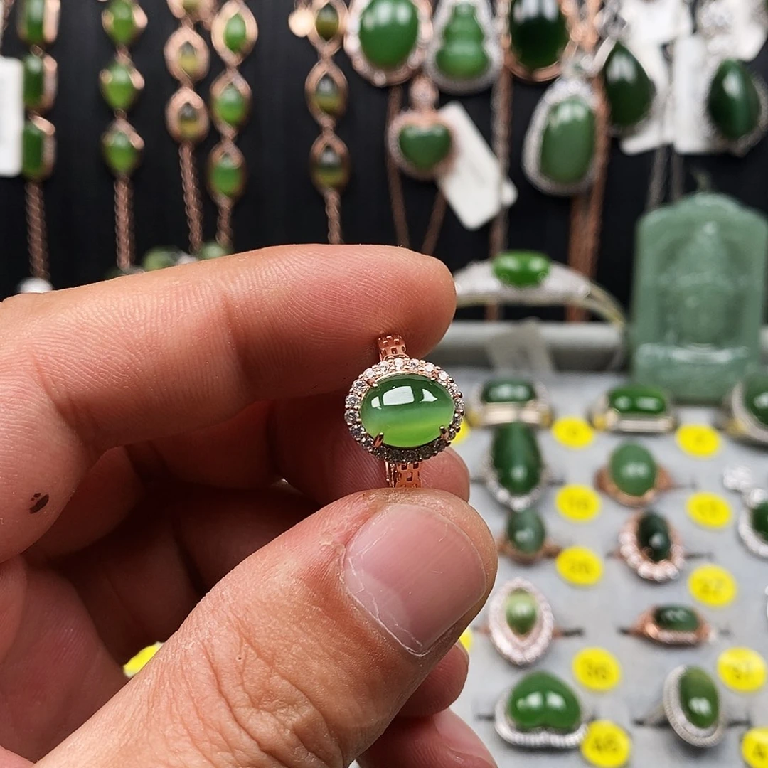 和田玉（碧玉）戒指银S925镶嵌