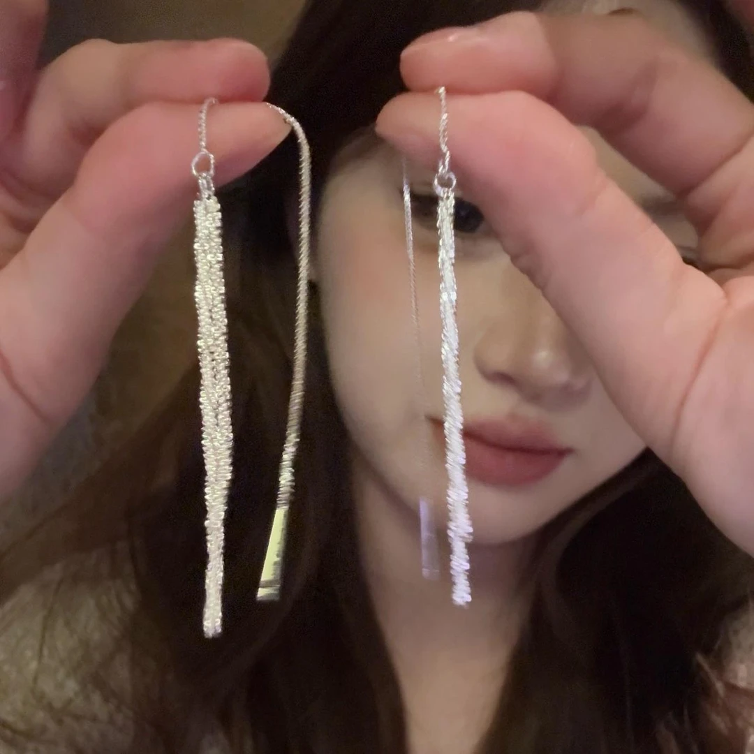 气质水滴流苏耳线女2024年新款潮耳环简约百搭气质感耳饰