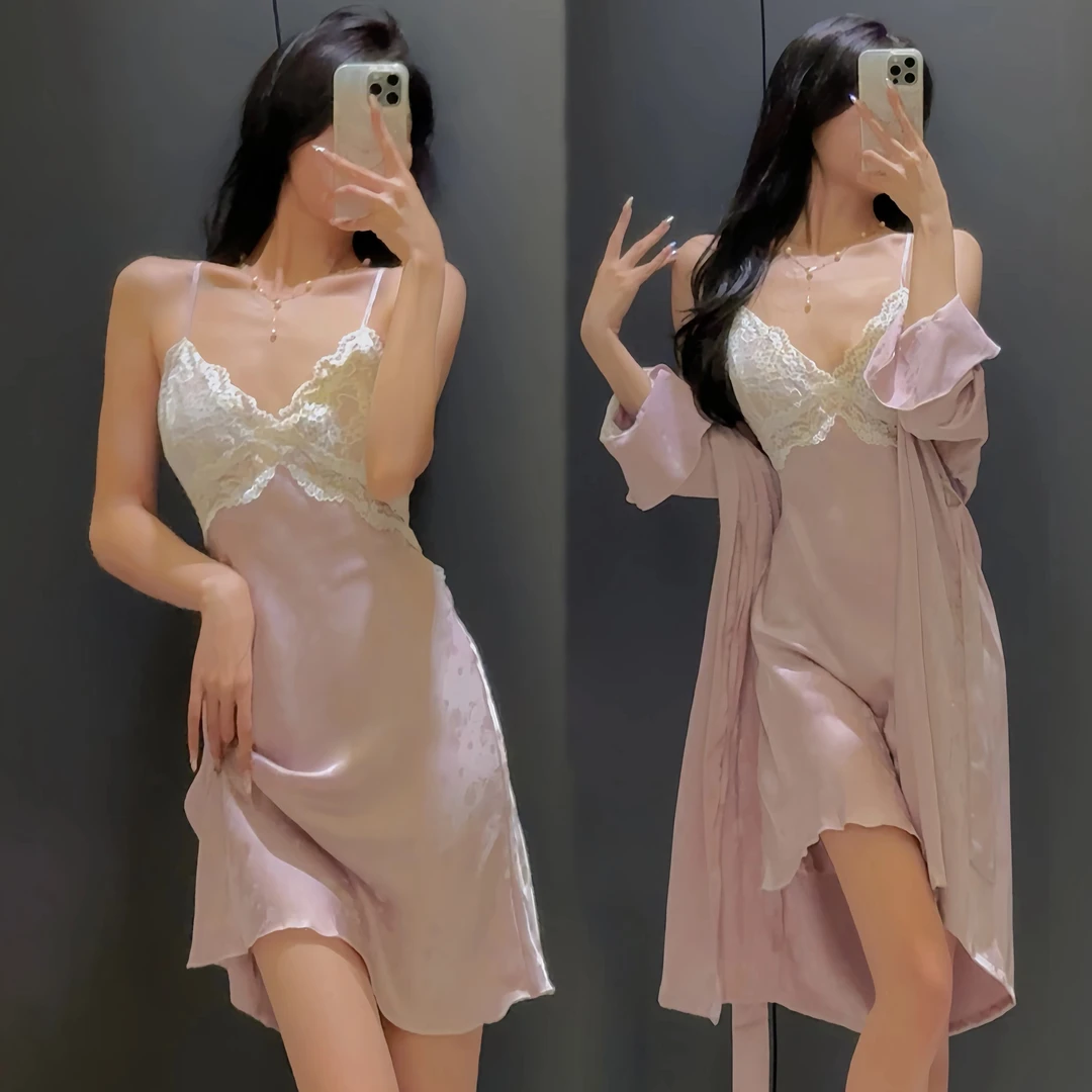 密汀巴灵露背美背性感纯欲风吊带蕾丝睡衣裙女高级感带胸垫可外穿