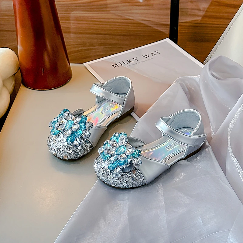 女童时尚洋气小皮鞋水钻亮片公主鞋2025春秋新款儿童防滑女孩单鞋