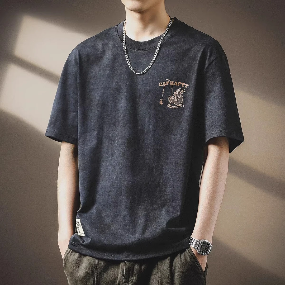 U&PURA美式重磅云染趣味印花短袖T恤男夏季宽松大码潮牌体恤男