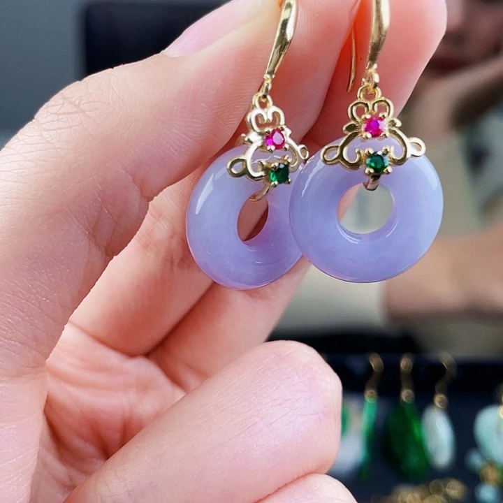 翡翠耳饰银S925镶嵌饰品