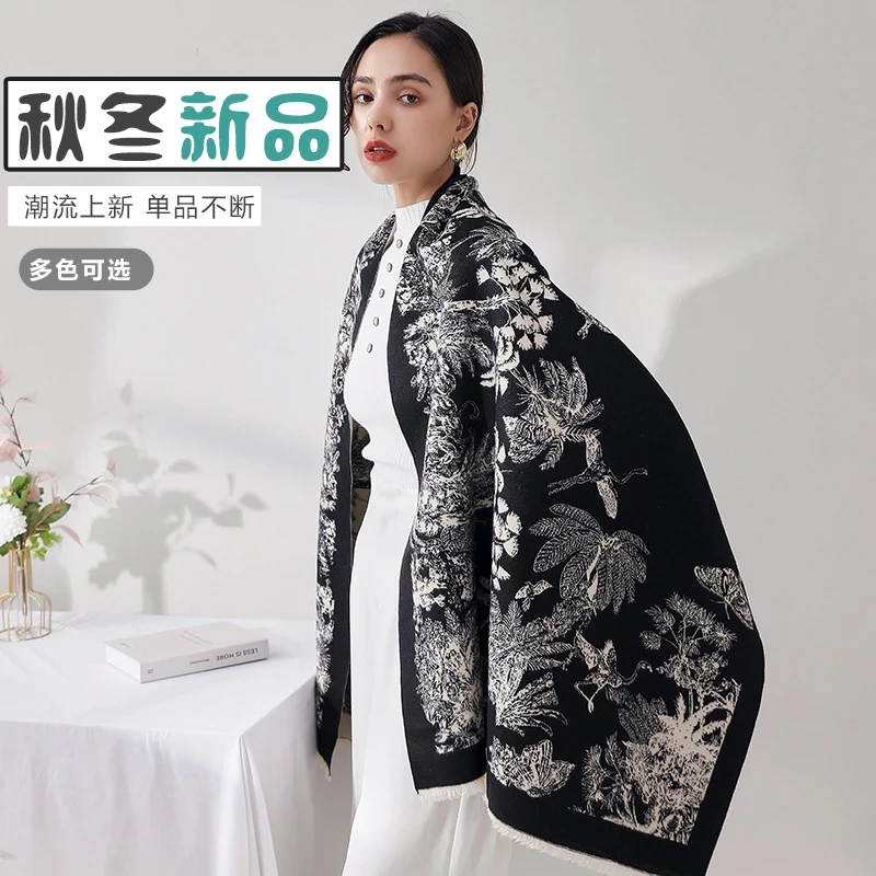 复古水墨画外搭东方美学披肩女秋冬保暖百搭旅游拍照氛围感围巾
