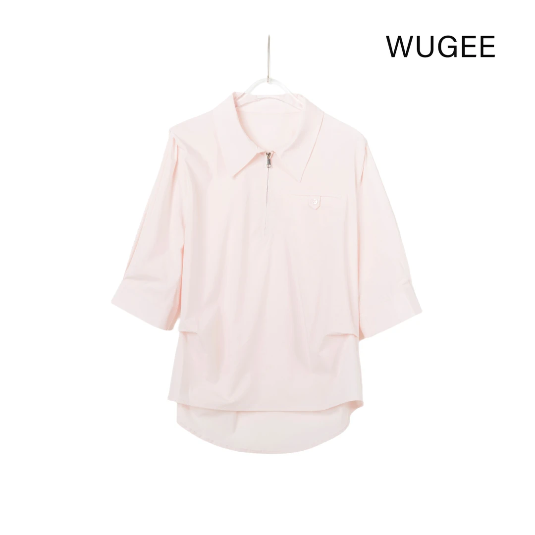 设计师款衬衣显瘦时尚精致休闲天然清爽休闲衬衫夏季翻领9005