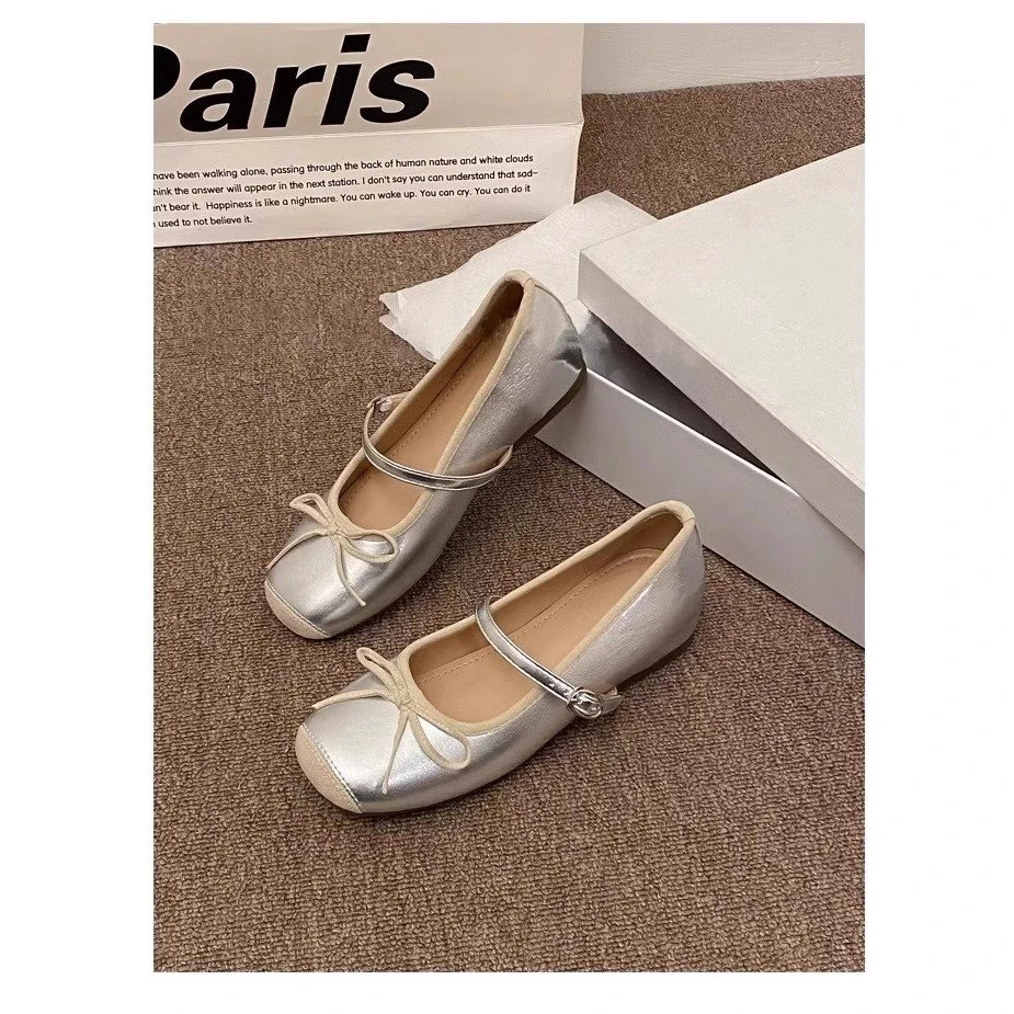法式温柔蝴蝶结玛丽珍鞋女鞋内增高早春新款芭蕾舞鞋配裙子单鞋女