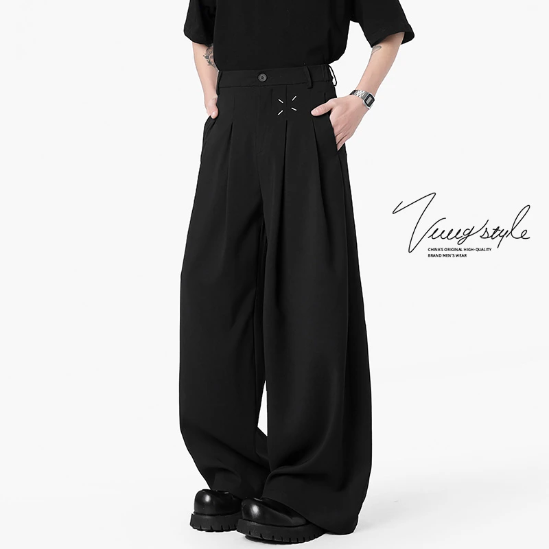 VUUG美式cleanfit黑色西裤子男女款春秋夏季高腰垂坠直筒休闲长裤