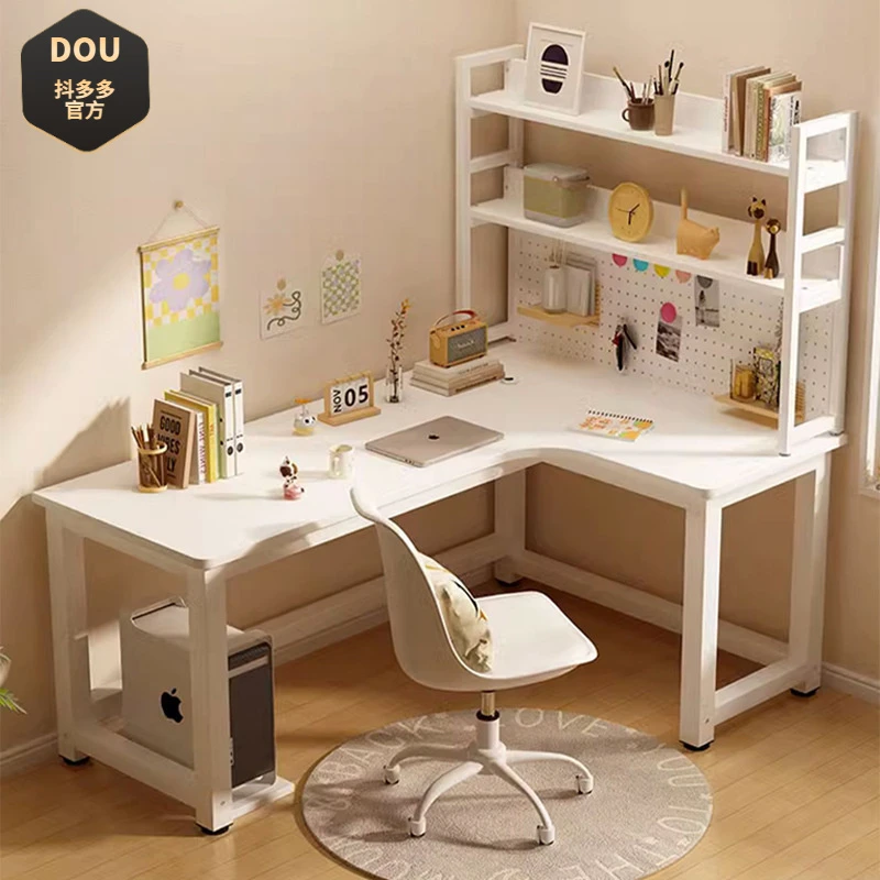转角书桌l型电脑桌台式家用拐角书桌书架一体卧室女生桌子工作台