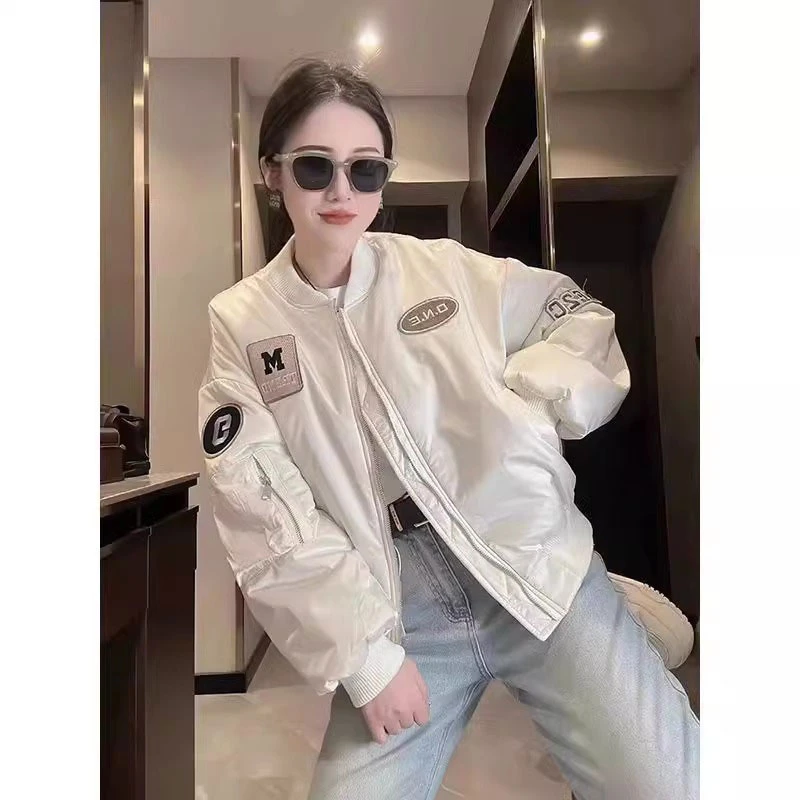 美式棒球服外套女2025冬季新款时尚流行复古贴标百搭宽松休闲夹克