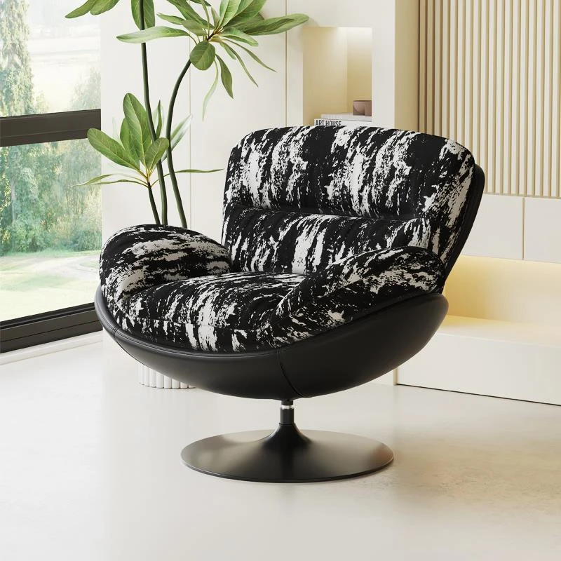 中古风水墨蛋壳椅子家用客厅复古单人沙发椅可拆洗可旋转懒人沙发